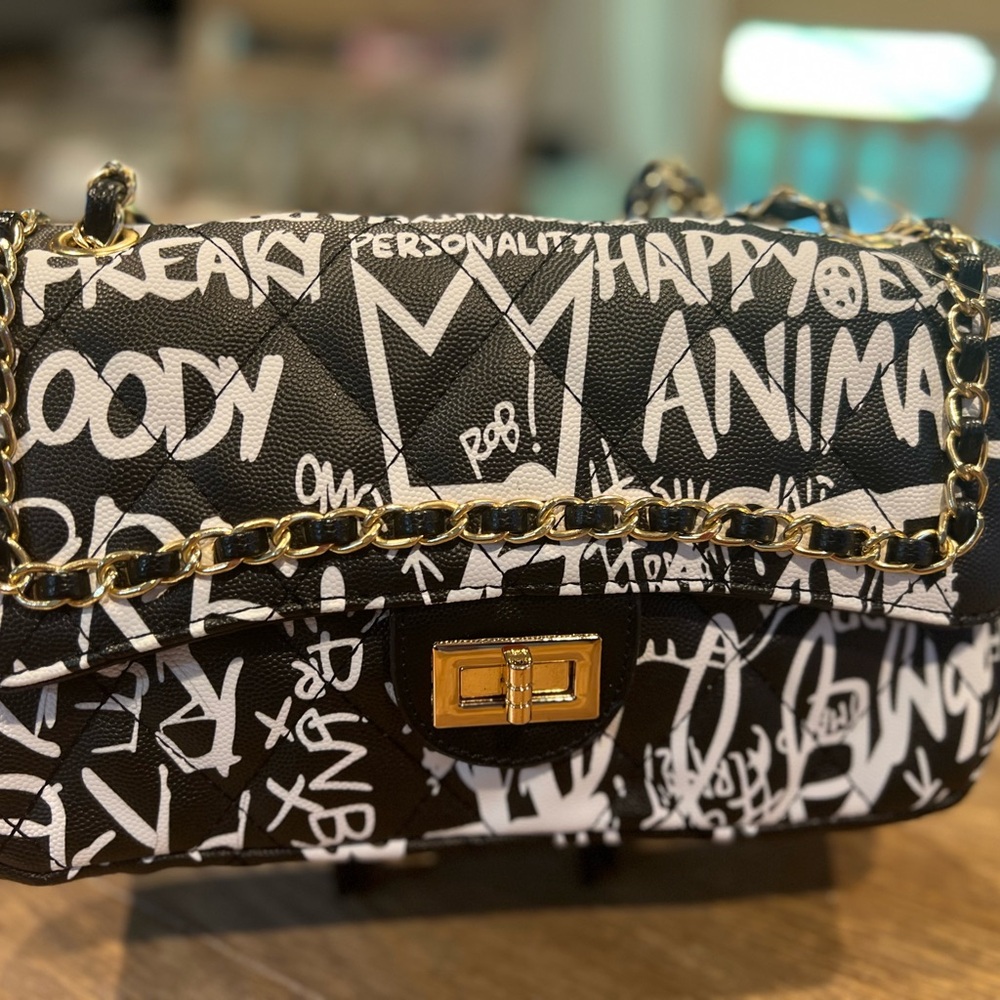 Brand new Chic Black and White Graffiti Shoulder Bag or Crossbody.